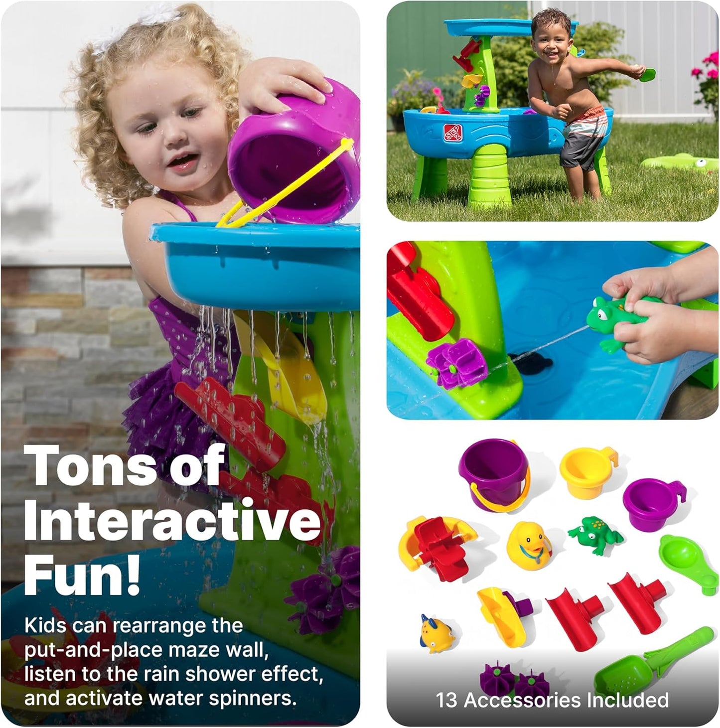 Step2 Rain Showers Splash Pond Water Table | Kids Water Play Table with 13Pc set