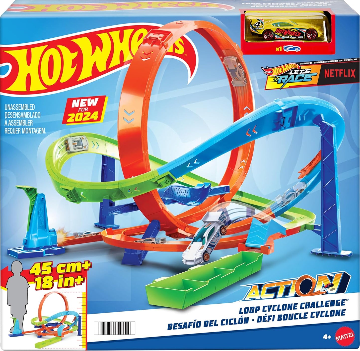 Hot Wheels Action Loop Cyclone Challenge Track Set With 1:64 Scale Toy Car