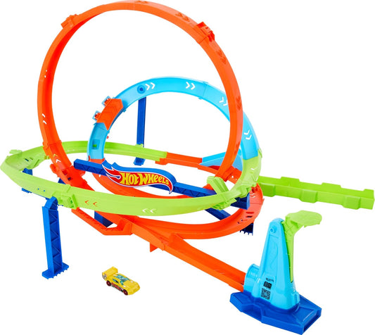 Hot Wheels Action Loop Cyclone Challenge Track Set With 1:64 Scale Toy Car
