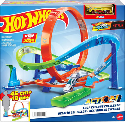 Hot Wheels Action Loop Cyclone Challenge Track Set With 1:64 Scale Toy Car